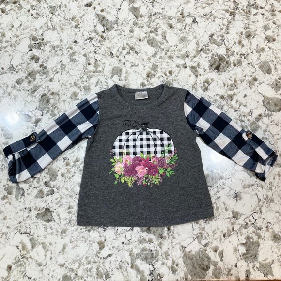 Honeydew checkerboard pumpkin tee sz 2 - Picture 2 of 5